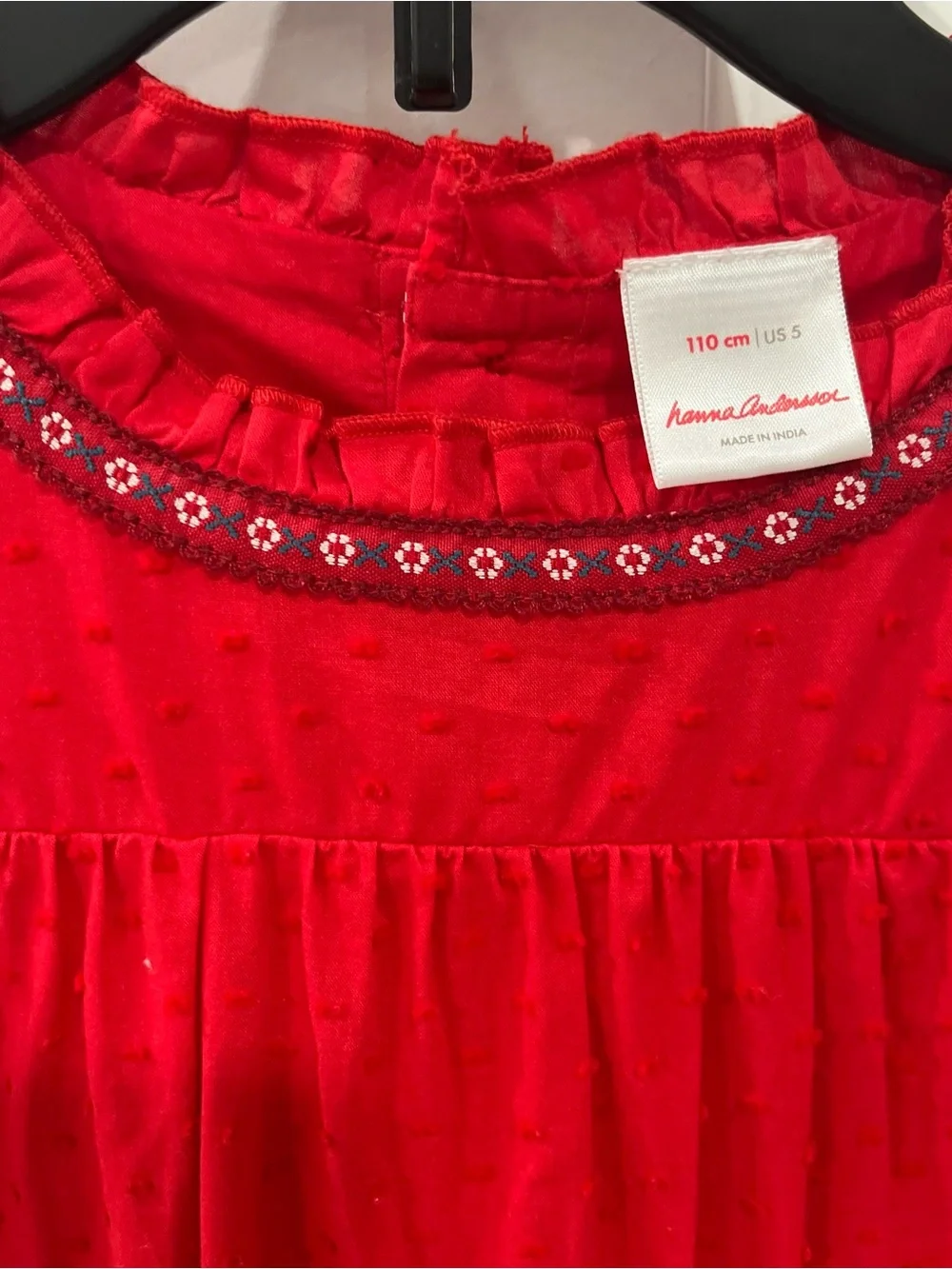 Hanna Andersson Red Textured Ruffle Neck Dress